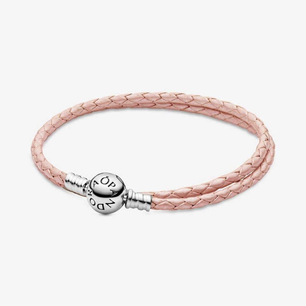 Moments Pink Double Woven Leather Bracelet Gift